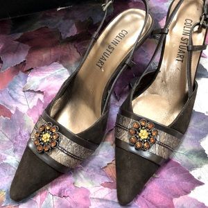 TRENDING VINTAGE SUEDE BUCKLE BACK EMBELLISHED SLING BACK PUMP NWOT